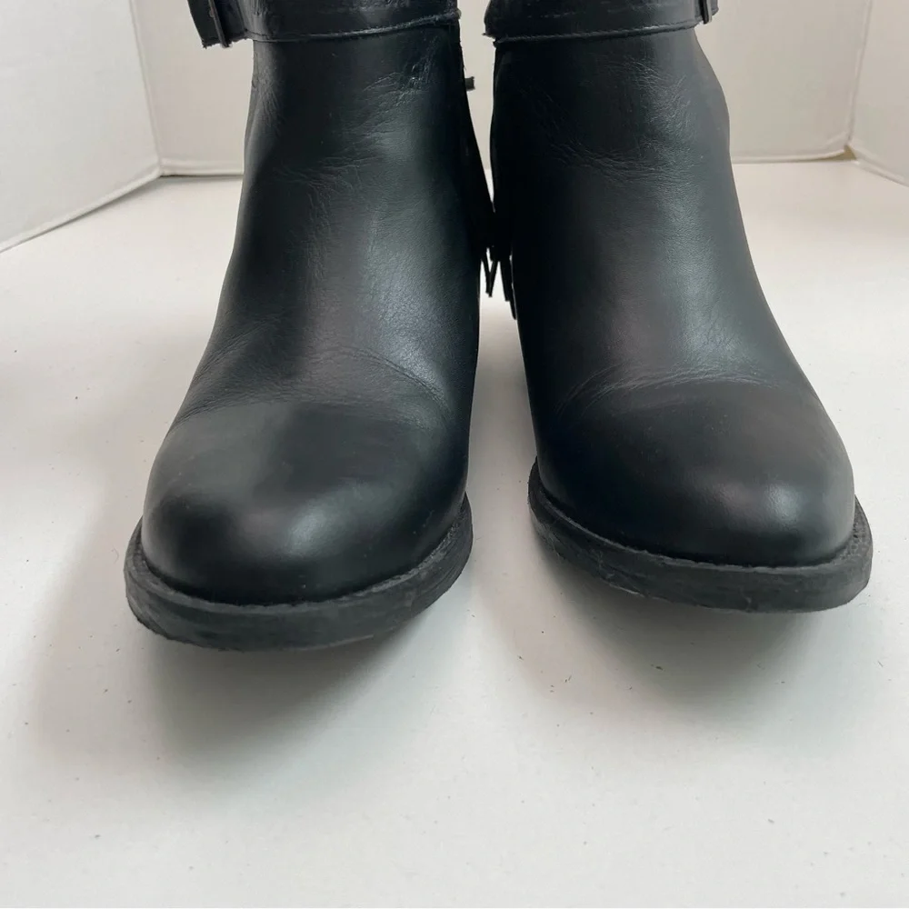 Harley Davidson Boots Amory Heeled Leather Ankle Fringe Buckle Braided Black - Picture 3 of 16